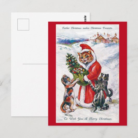 Weihnachtsmann, Louis Wain Postkarte (Vorne/Hinten)
