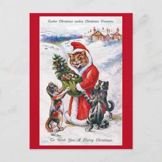 Weihnachtsmann, Louis Wain Postkarte (Vorderseite)