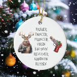 Weihnachtsmann Lover Reindeer-Namen Keramik Ornament<br><div class="desc">Dieses Design entstand durch digitale Kunst, es kann in dem Bereich personalisiert sein, der durch das Ändern des Fotos oder das Hinzufügen eigener Wörter zur Verfügung gestellt oder angepasst wird. Kontaktieren Sie mich unter colorflowcreations@gmail.com , wenn Sie dieses Design für ein anderes Produkt haben möchten. Sehen Sie mehr meiner Kreationen...</div>