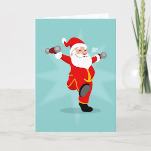 Weihnachtsmann macht Fitnessübungen Karte
