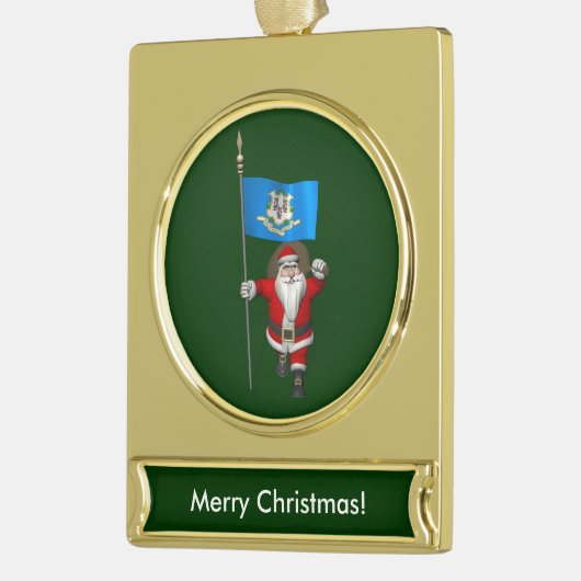 Weihnachtsmann mit Abschluss von Connecticut Banner-Ornament Gold (Links)
