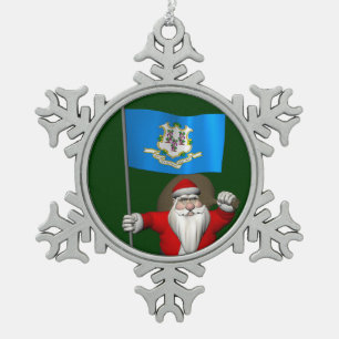 Weihnachtsmann mit Abschluss von Connecticut Schneeflocken Zinn-Ornament