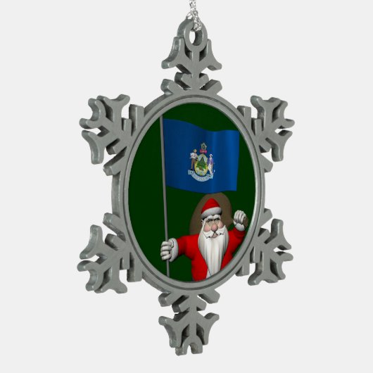 Weihnachtsmann mit Abschluss von Maine Schneeflocken Zinn-Ornament (Links)