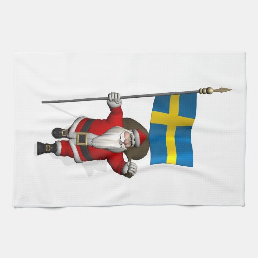 Weihnachtsmann mit Abtritt Schwedens Geschirrtuch (Horizontal)