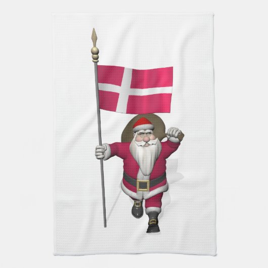 Weihnachtsmann mit Abtritt von Dänemark Dannebrog Geschirrtuch (Vertikal)
