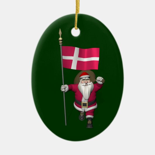 Weihnachtsmann mit Abtritt von Dänemark Dannebrog Keramik Ornament (Vorne)
