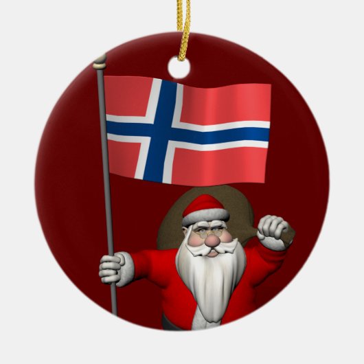 Weihnachtsmann mit Abzeichen Norwegens Keramik Ornament (Vorne)
