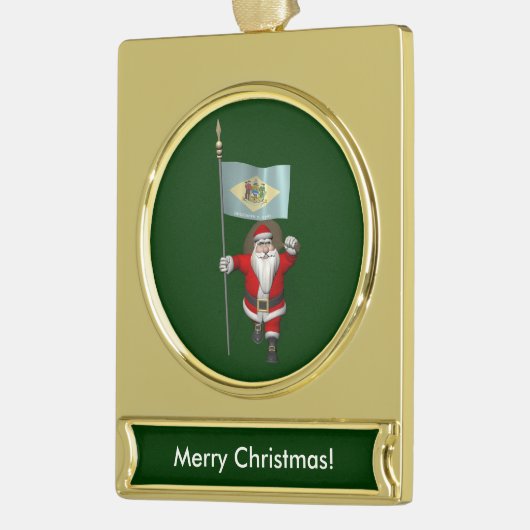 Weihnachtsmann mit Abzeichen von Delaware Banner-Ornament Gold (Links)
