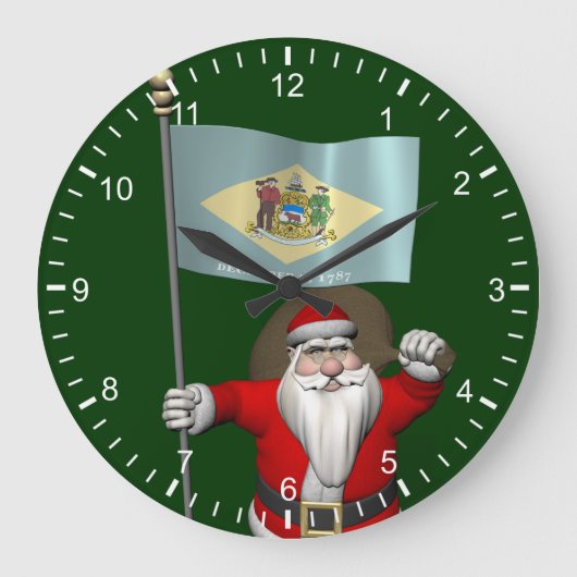 Weihnachtsmann mit Abzeichen von Delaware Große Wanduhr (Vorderseite)