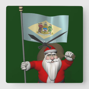 Weihnachtsmann mit Abzeichen von Delaware Quadratische Wanduhr
