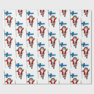 Weihnachtsmann mit Abzeichen von Finland Suomi Geschenkpapier