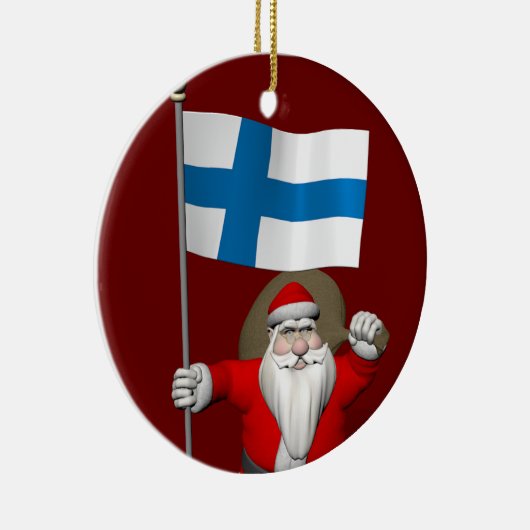 Weihnachtsmann mit Abzeichen von Finland Suomi Keramik Ornament (Rechts)