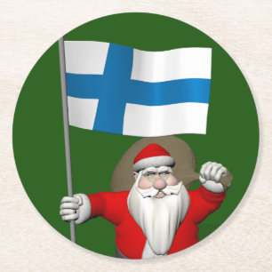 Weihnachtsmann mit Abzeichen von Finland Suomi Runder Pappuntersetzer