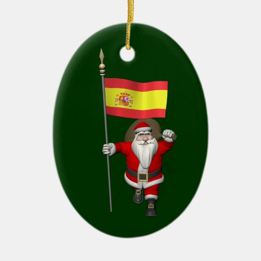 Weihnachtsmann mit Abzeichen von Spanien Keramik Ornament (Vorne)