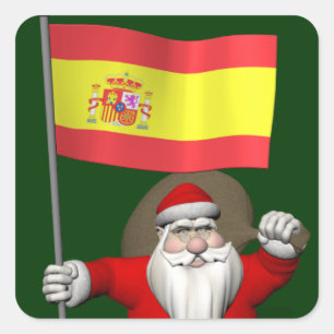 Weihnachtsmann mit Abzeichen von Spanien Quadratischer Aufkleber