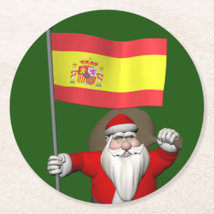 Weihnachtsmann mit Abzeichen von Spanien Runder Pappuntersetzer