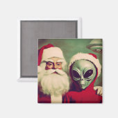 Weihnachtsmann mit Alien über Weltraum Weihnachten Magnet (Vorderseite/Rückseite)