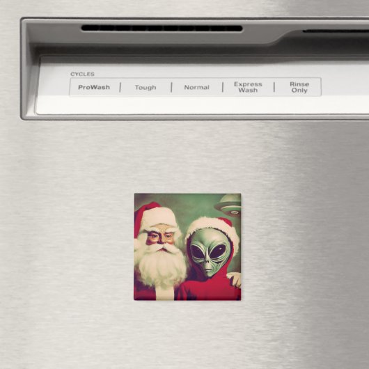 Weihnachtsmann mit Alien über Weltraum Weihnachten Magnet (In Situ (Geschirrspüler))