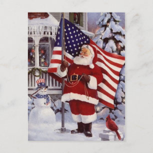 Weihnachtsmann mit amerikanischer Flagge patriotis Feiertagspostkarte