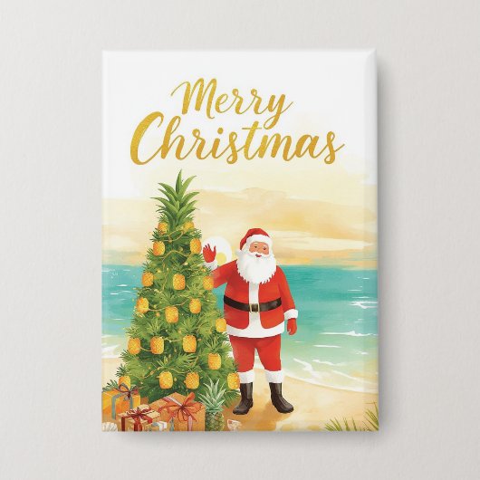 Weihnachtsmann mit Ananas-Weihnachtsbaum Button (Vorderseite)
