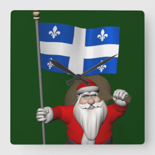 Weihnachtsmann mit Ausweis von Québec CDN Quadratische Wanduhr