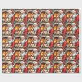 Weihnachtsmann mit Basenji-Weihnachtskunst Geschenkpapier (Flach)