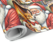 Weihnachtsmann mit Basenji-Weihnachtskunst Geschenkpapier (Rolleneckpunkt)