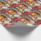 Weihnachtsmann mit Basenji-Weihnachtskunst Geschenkpapier (Ecke)