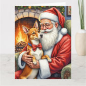 Weihnachtsmann mit Basenji-Weihnachtskunst Karte (Vorderseite)