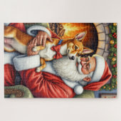 Weihnachtsmann mit Basenji-Weihnachtskunst Puzzle (Horizontal)