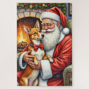 Weihnachtsmann mit Basenji-Weihnachtskunst Puzzle