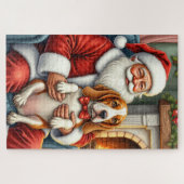 Weihnachtsmann mit Basset Hound Weihnachtskunst Puzzle (Horizontal)
