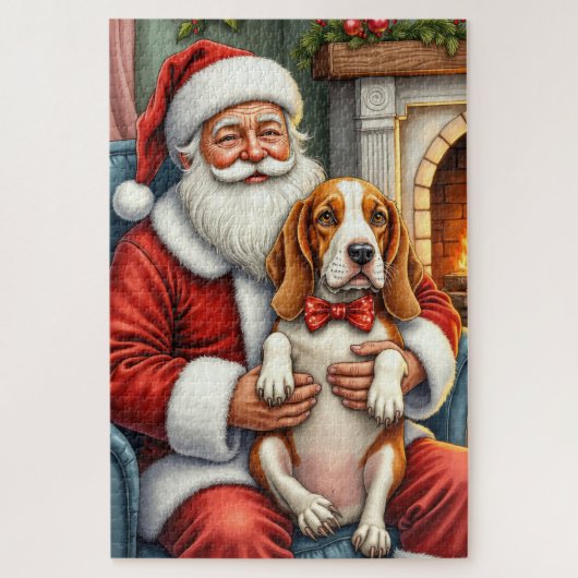 Weihnachtsmann mit Basset Hound Weihnachtskunst Puzzle (Vertikal)