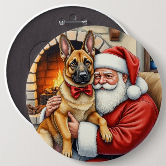 Weihnachtsmann mit belgischem Malinois-Christkunst Button (Vorne & Hinten)