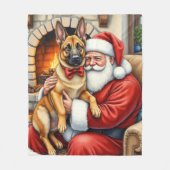 Weihnachtsmann mit belgischem Malinois-Christkunst Fleecedecke (Vorderseite)