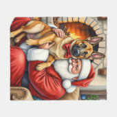 Weihnachtsmann mit belgischem Malinois-Christkunst Fleecedecke (Vorderseite (Horizontal))