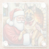 Weihnachtsmann mit belgischem Malinois-Christkunst Glasuntersetzer (Rückseite)