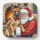 Weihnachtsmann mit belgischem Malinois-Christkunst Pappteller (Vorderseite)