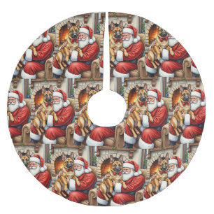 Weihnachtsmann mit belgischem Malinois-Christkunst Polyester Weihnachtsbaumdecke