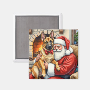Weihnachtsmann mit belgischem Malinois-Christmas-K Magnet