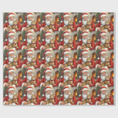 Weihnachtsmann mit Bengal Katze Weihnachtskunst Geschenkpapier (Flach)
