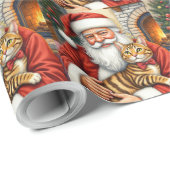 Weihnachtsmann mit Bengal Katze Weihnachtskunst Geschenkpapier (Rolleneckpunkt)
