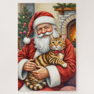 Weihnachtsmann mit Bengal Katze Weihnachtskunst Puzzle