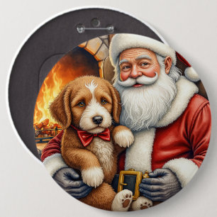 Weihnachtsmann mit Bernedoodle Weihnachtskunst Button