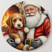 Weihnachtsmann mit Bernedoodle Weihnachtskunst Button (Vorderseite)