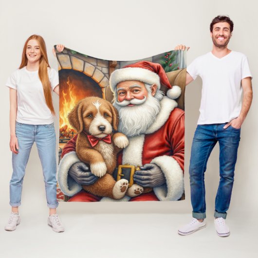 Weihnachtsmann mit Bernedoodle Weihnachtskunst Fleecedecke (Beispiel)