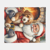 Weihnachtsmann mit Bernedoodle Weihnachtskunst Fleecedecke (Vorderseite (Horizontal))
