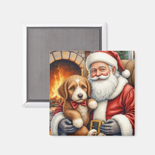 Weihnachtsmann mit Bernedoodle Weihnachtskunst Magnet (Vorderseite/Rückseite)