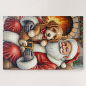 Weihnachtsmann mit Bernedoodle Weihnachtskunst Puzzle (Horizontal)