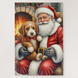 Weihnachtsmann mit Bernedoodle Weihnachtskunst Puzzle